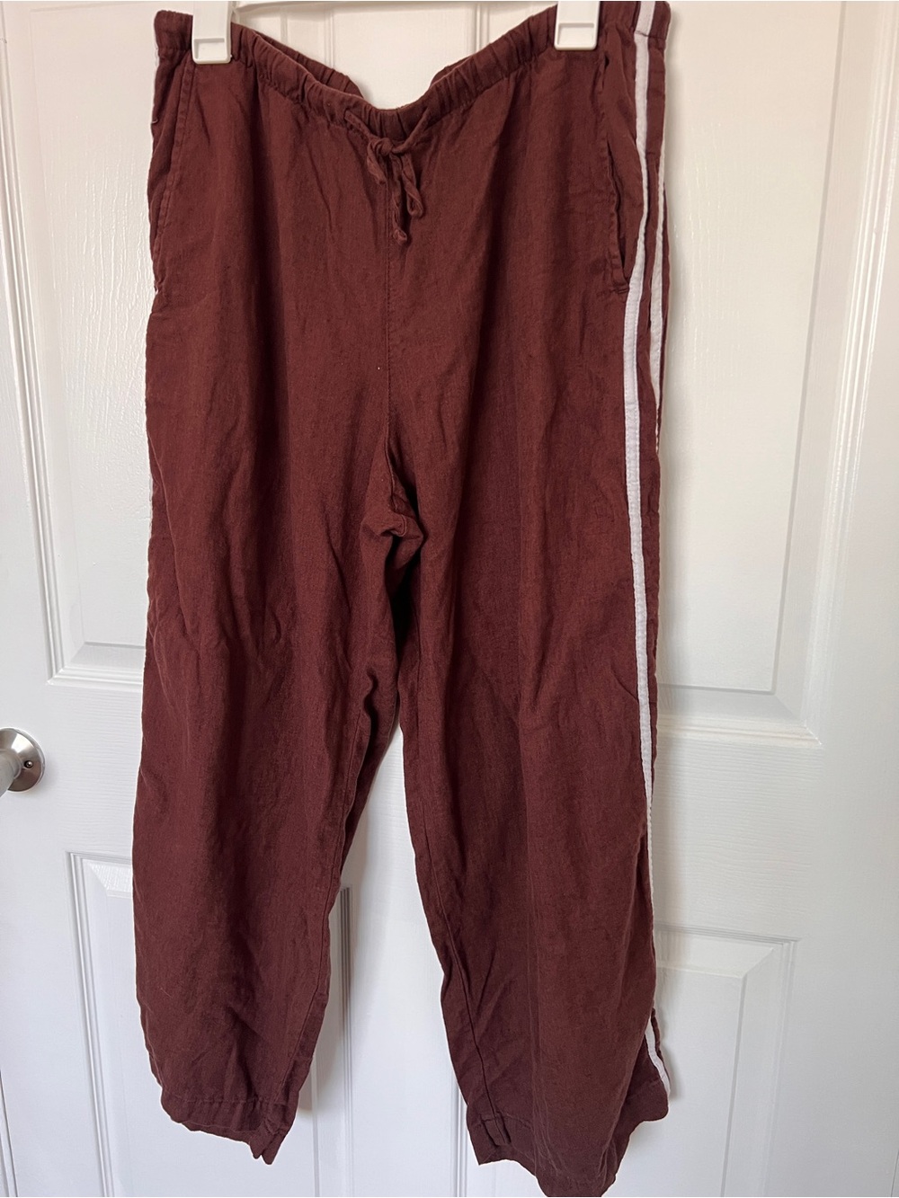 Women's linen Casual brown Track Pants with Side Stripe petite L